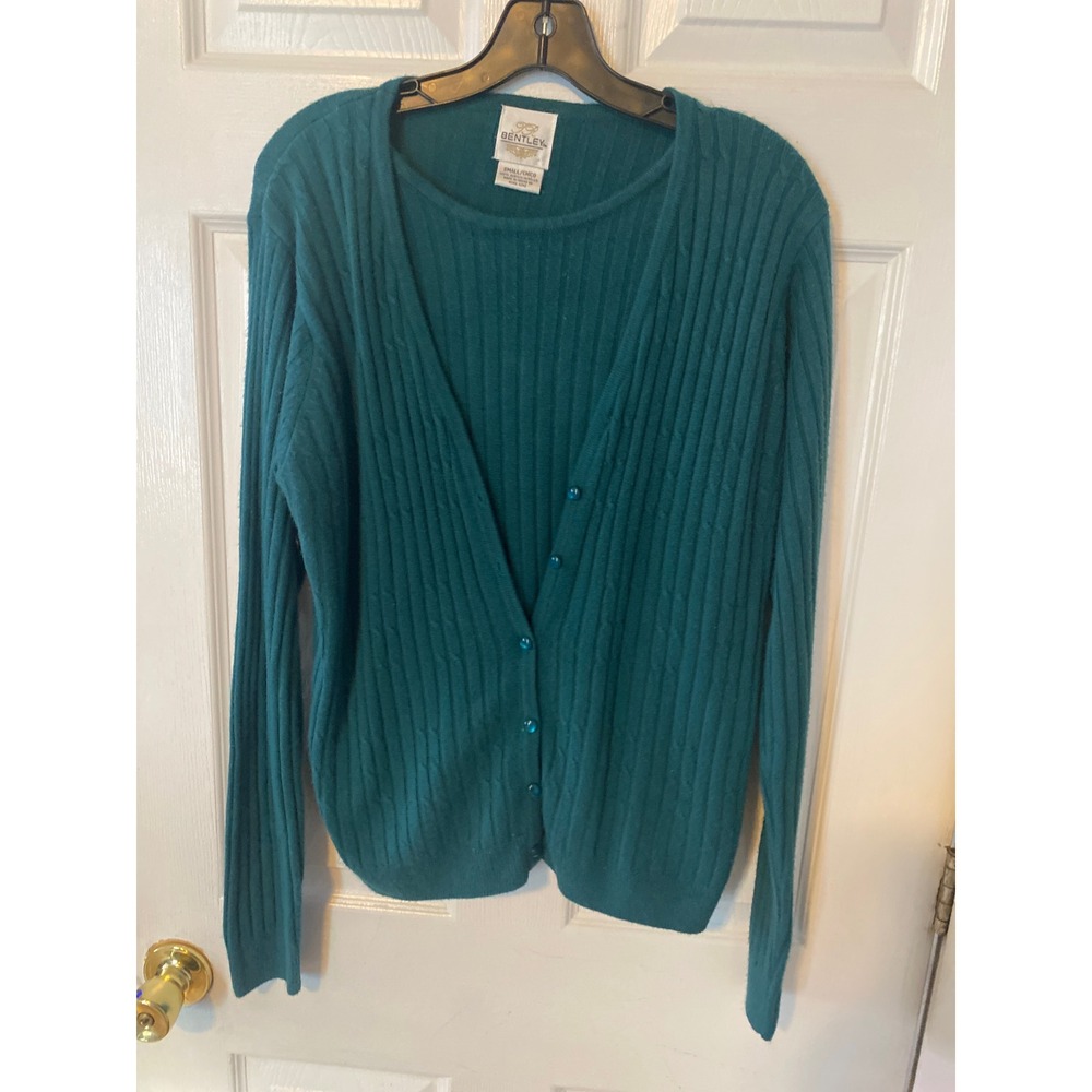 JR Bentley Vintage Teal Green Twinset Cable KnitCardigan Shell Sweater Set Small